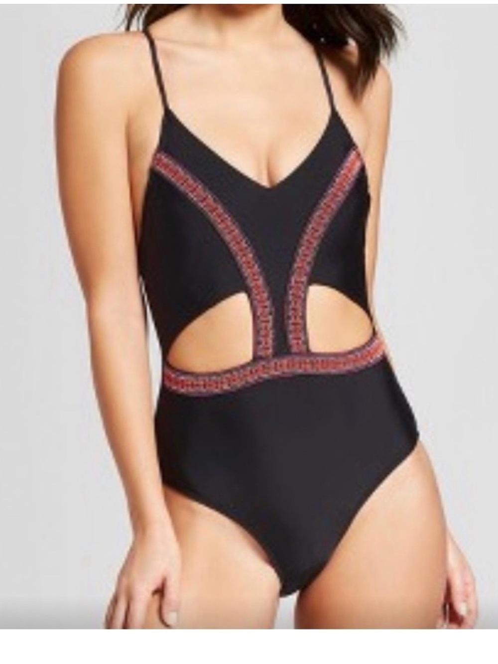 Xhilaration Black One-Piece Swimsuit with Multicolor embroidery  Trim